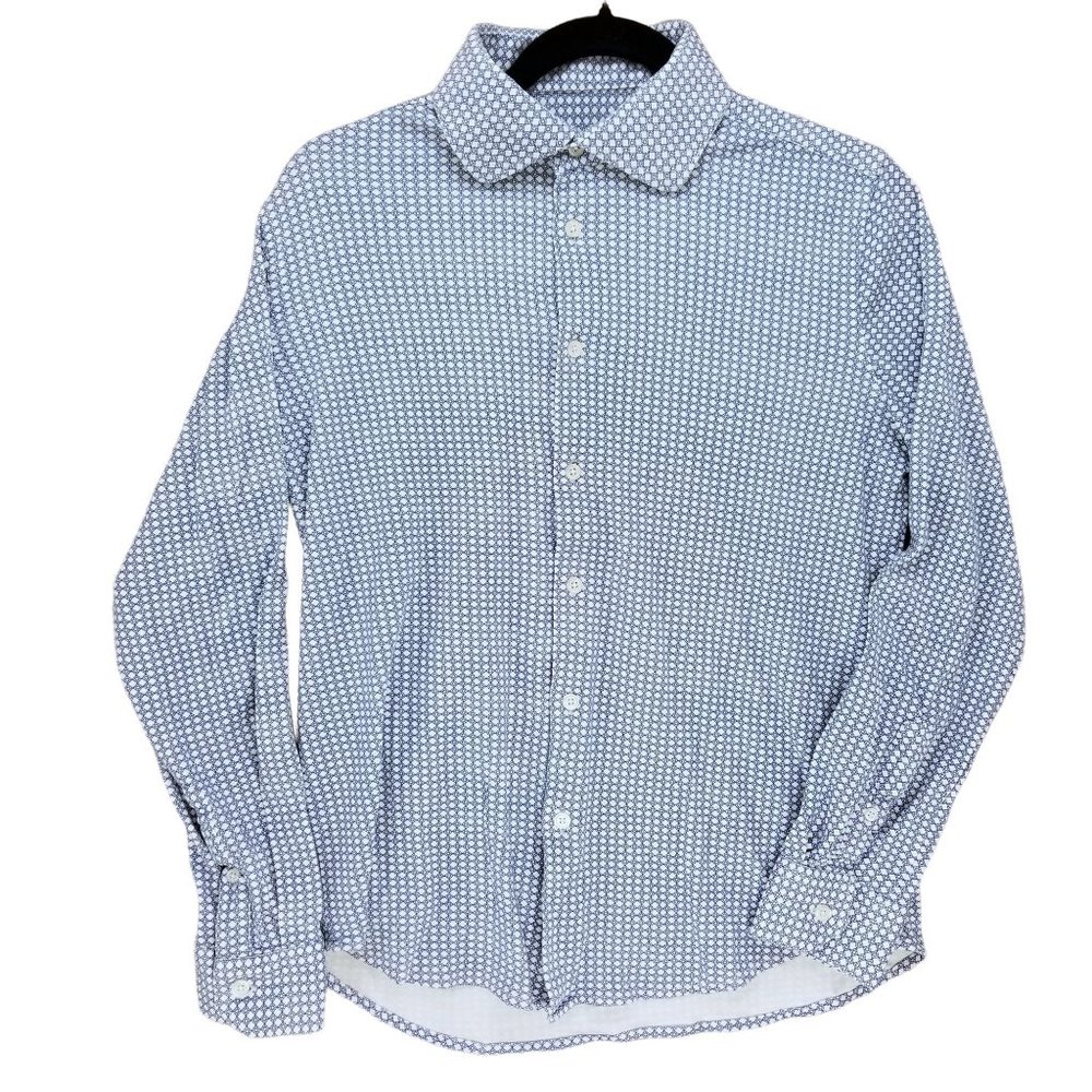 ZNT18 Shirt Mens Blue Diamond Print Long Sleeve Button Down Cotton Sz 16 34/35
